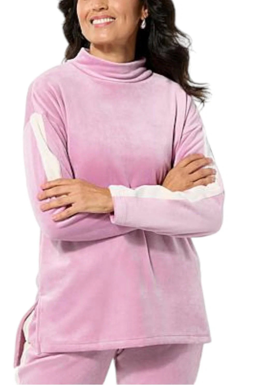 Comfort Code Women's Plush Velour Mock-Neck Pullover Top Orchid Haze - Regular